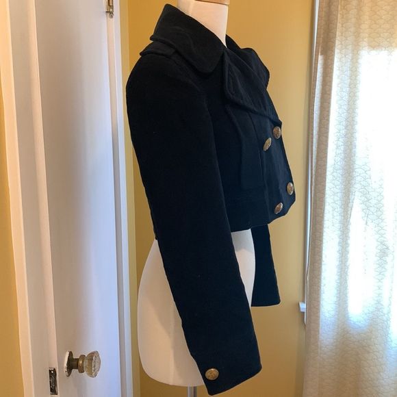 Zara Woman Blazer Cropped Velvet Double Breasted Plush Jacket Navy Nautical XS - Picture 7 of 12